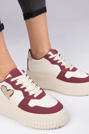 Sneakers femininos bordô com coração de glitter Laira