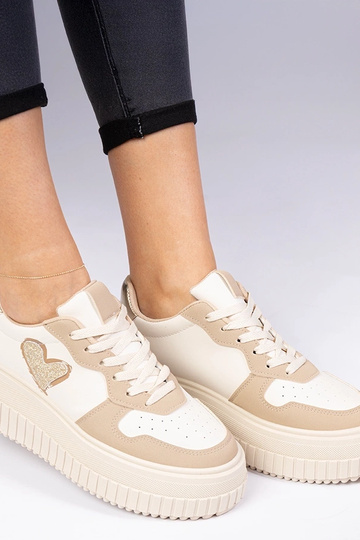 Sneakers femininos marrons com coração de glitter Laira