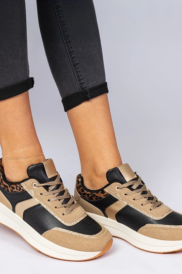 Sneakers femininos pretos com glitter e detalhe de padrão animal Markuta 2