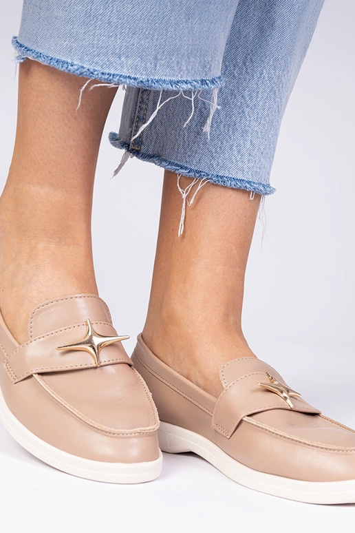 Mocassins femininos bege escuros com...