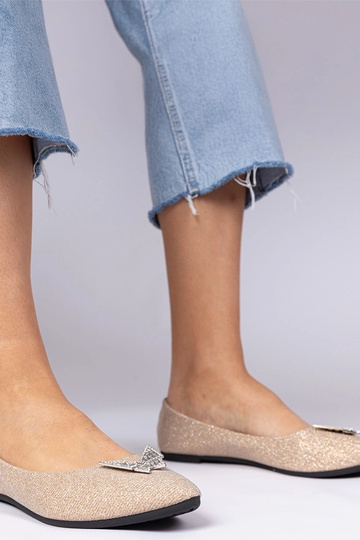 Balerinas femininas champanhe com glitter e borboleta Denny