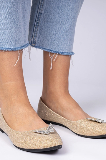 Balerinas femininas douradas com glitter e borboleta Denny