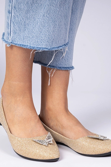 Balerinas femininas douradas com glitter e borboleta Denny 2