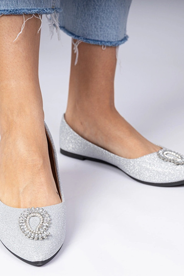 Balerinas femininas prateadas com glitter e zircônias Ellada