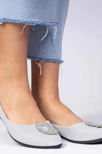 Balerinas femininas prateadas com glitter e zircônias Ellada 2