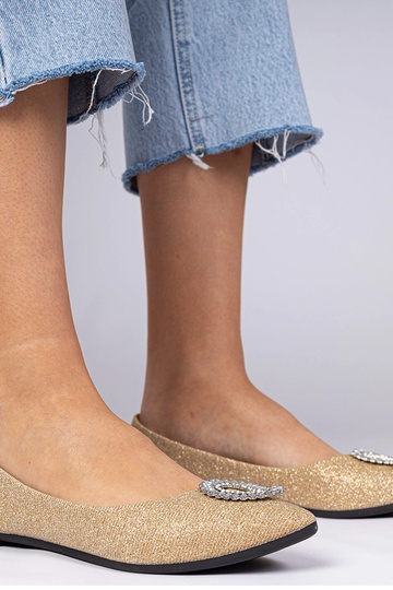 Balerinas femininas douradas com glitter e zircônias Ellada