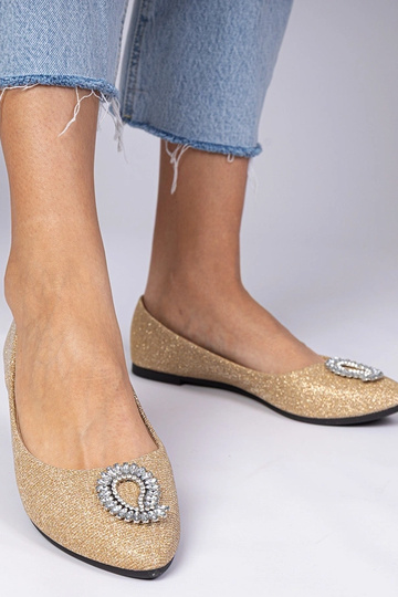 Balerinas femininas douradas com glitter e zircônias Ellada 2