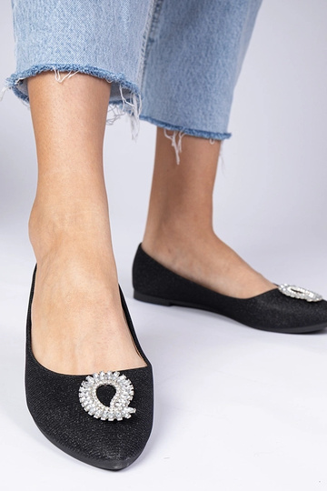 Balerinas femininas pretas com glitter e zircônias Ellada 2