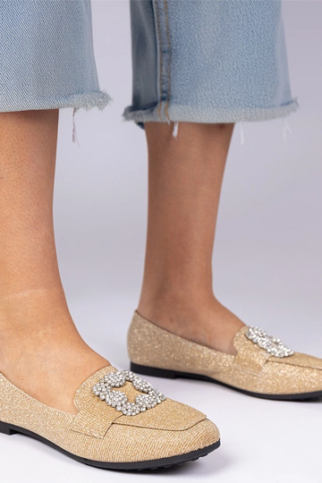 Mocassins dourados com glitter e zircônias Sawelia