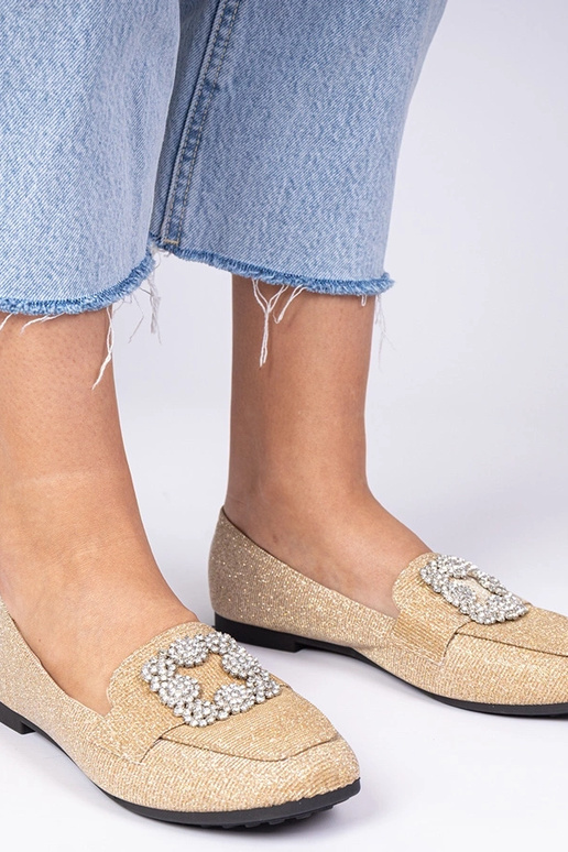 Mocassins dourados com glitter e...