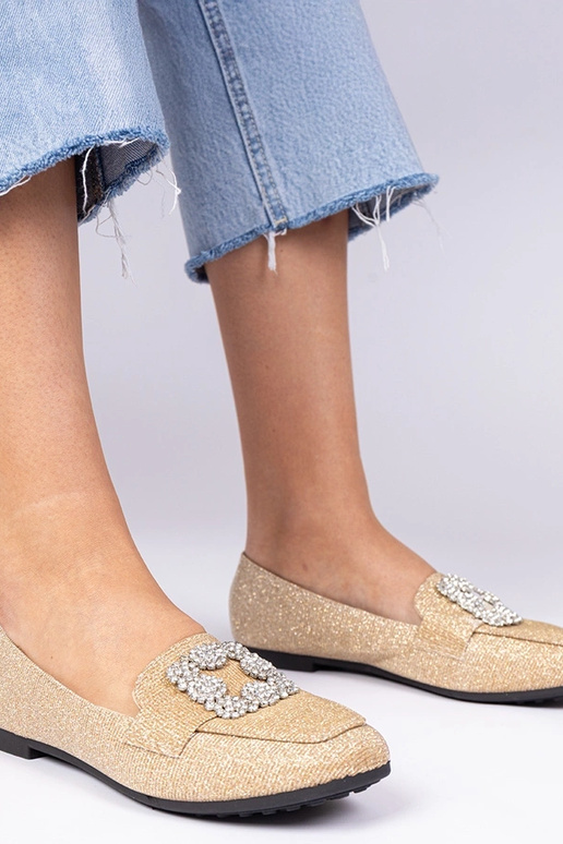 Mocassins dourados com glitter e...