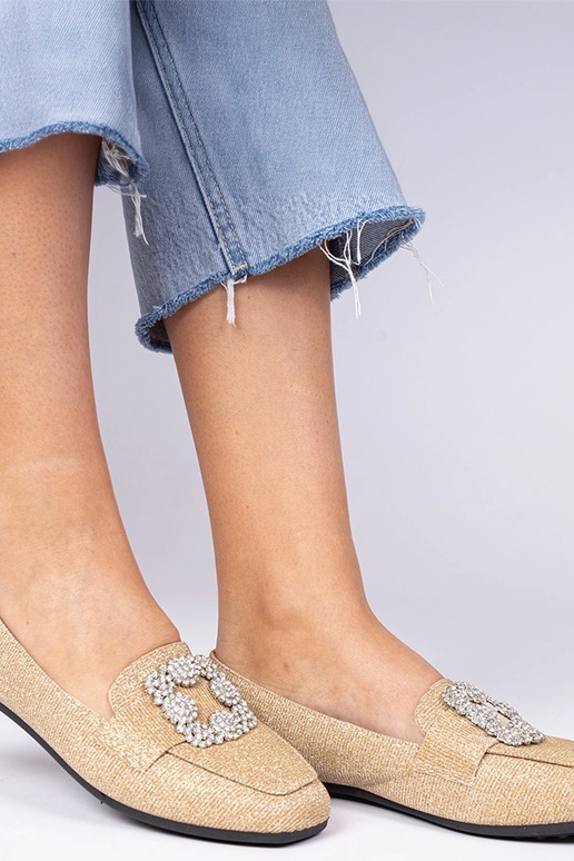 Mocassins dourados com glitter e...