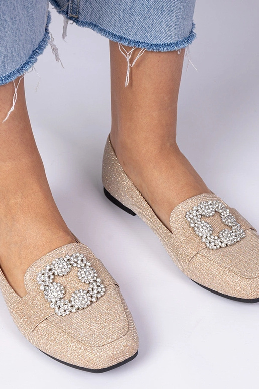 Mocassins champanhe com glitter e...