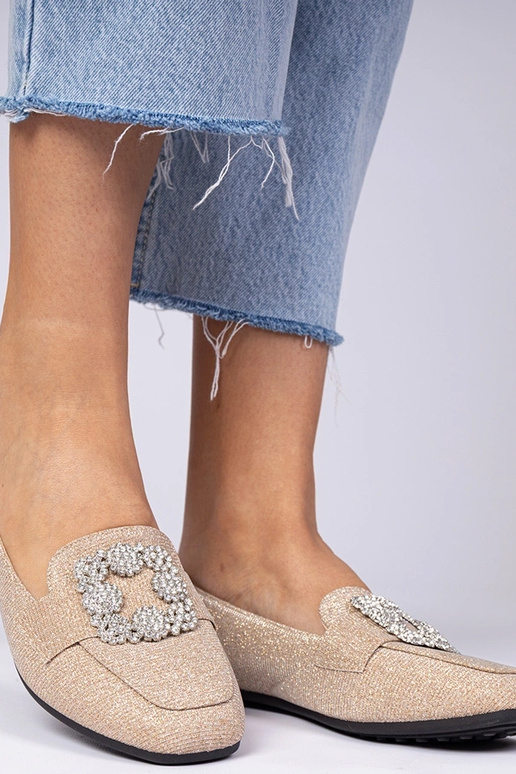 Mocassins champanhe com glitter e...