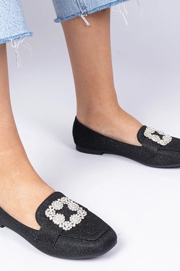 Mocassins pretos com glitter e zircônias Sawelia