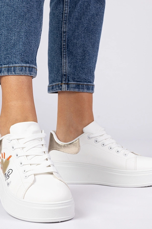 Ténis brancos e dourados femininos...