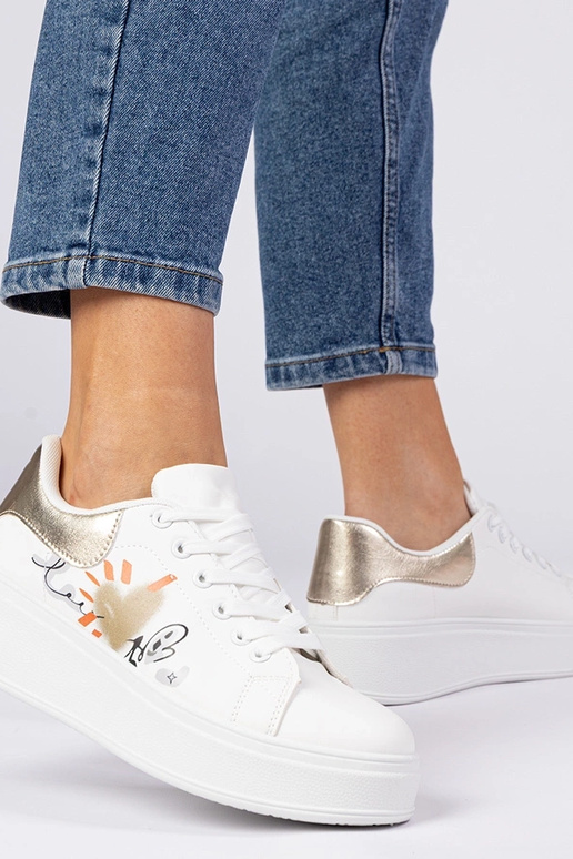 Ténis brancos e dourados femininos...