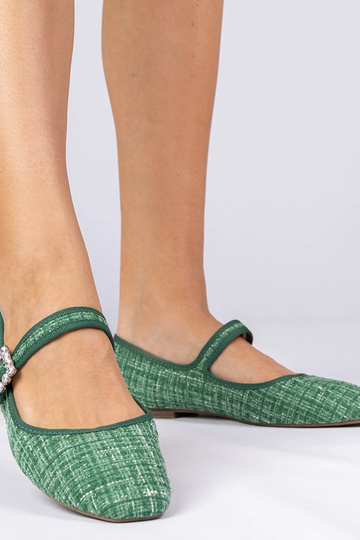 Bailarinas verdes femininas com fivela e cristais Piona