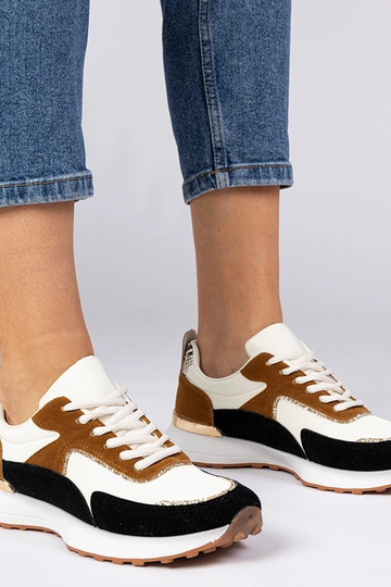 Tênis femininos brancos e pretos com glitter Elizar