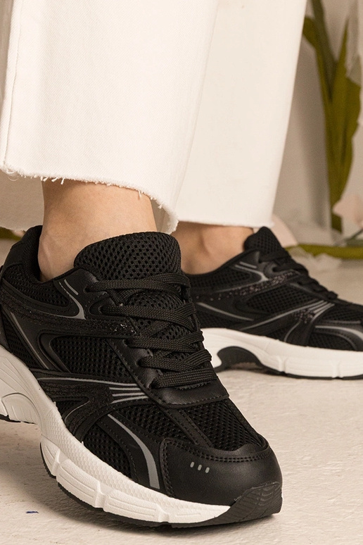 Ténis pretos femininos esportivos com...