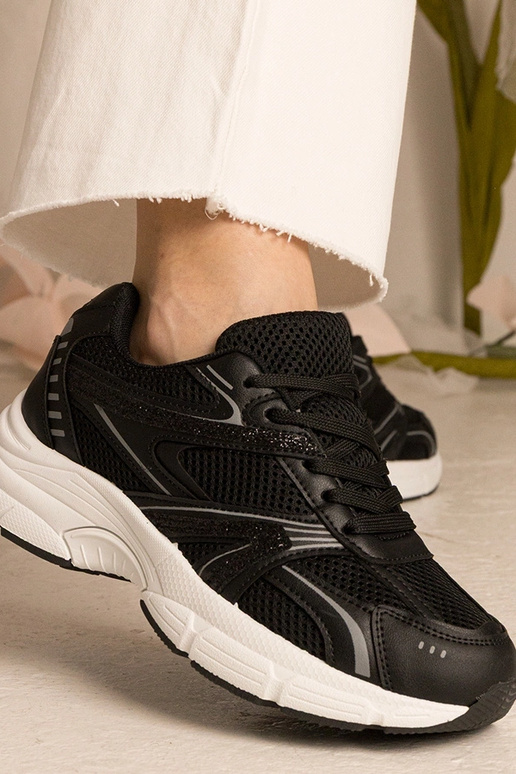 Ténis pretos femininos esportivos com...