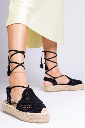 Sandálias femininas pretas trançadas tipo espadrilhas Lemura 2
