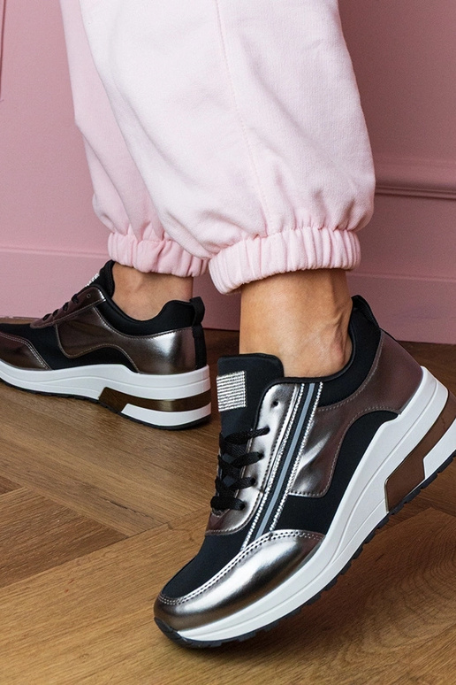 Ténis femininos pretos com cristais e...