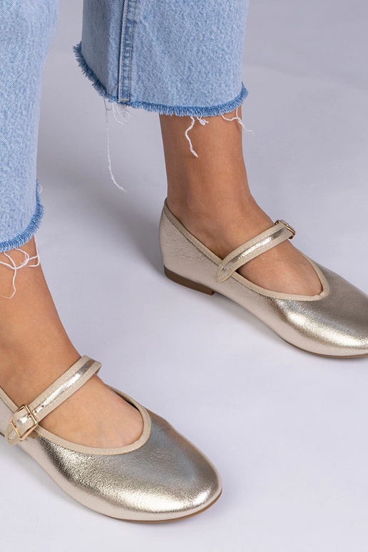 Sapatilhas femininas douradas com...