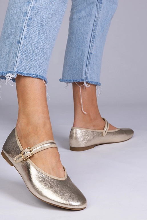 Sapatilhas femininas douradas com...