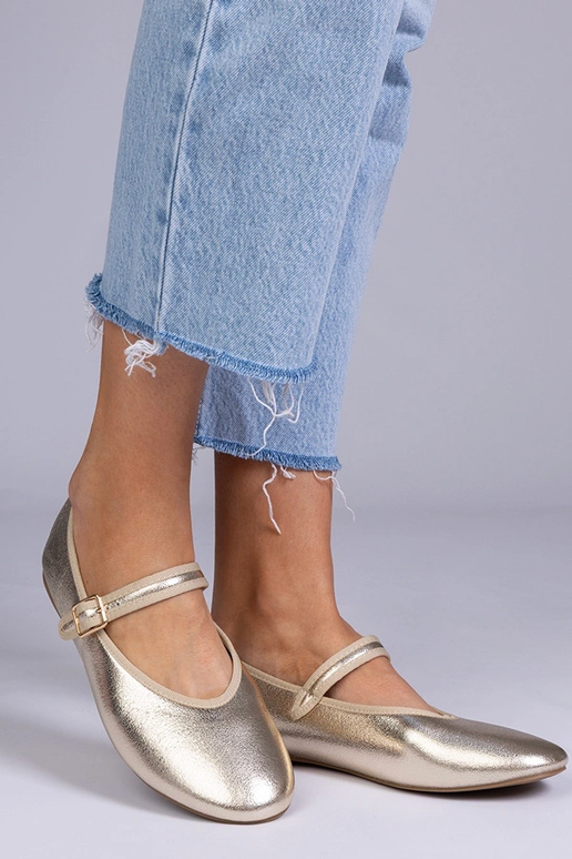 Sapatilhas femininas douradas com...