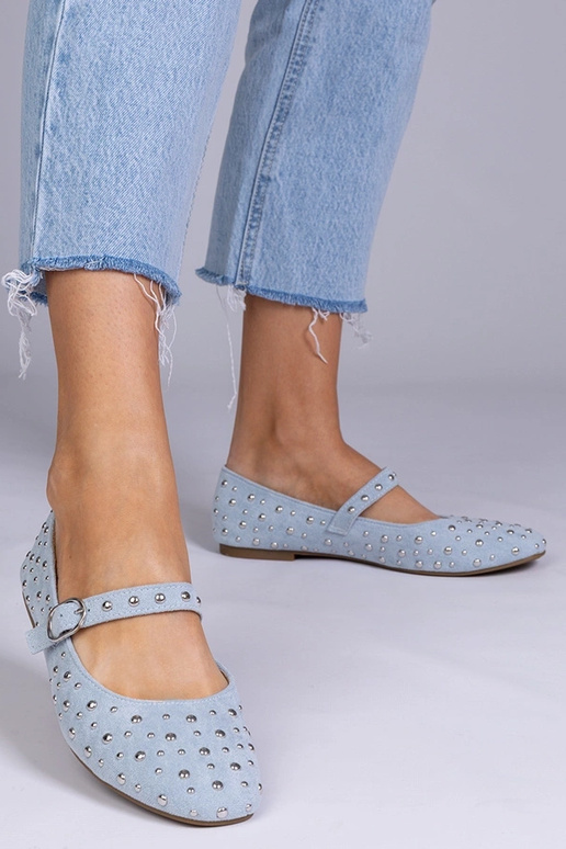 Bailarinas azuis com tachas e fivela,...