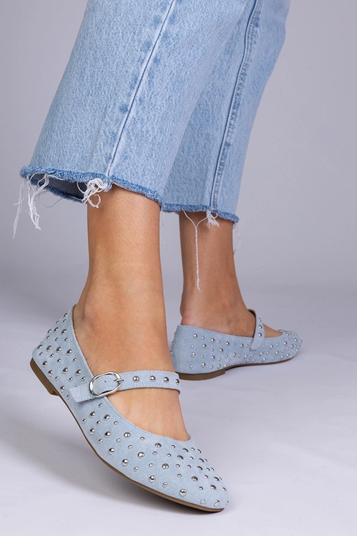 Bailarinas azuis com tachas e fivela,...