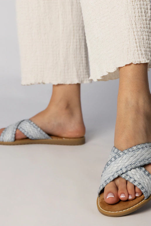 Chinelas trançadas femininas azuis,...