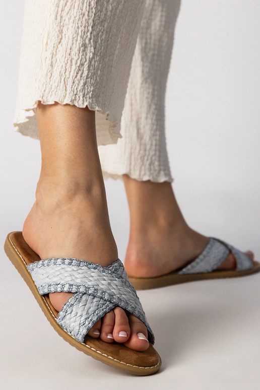 Chinelas trançadas femininas azuis,...