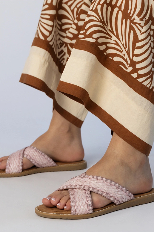 Chinelas trançadas femininas rosas,...