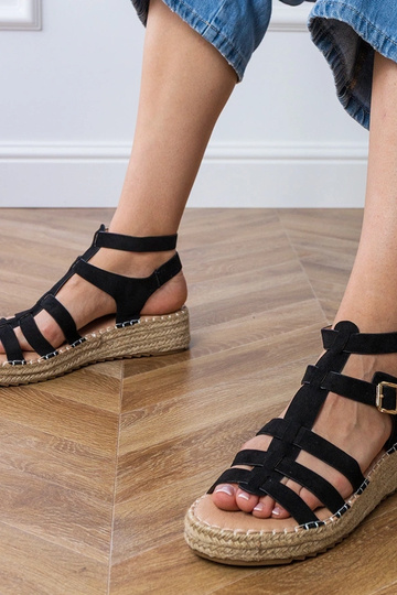 Sandálias pretas espadrilhas com plataforma baixa, "Amur"