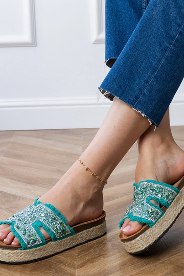 Najros espadrilhas verdes com strass e pedrinhas