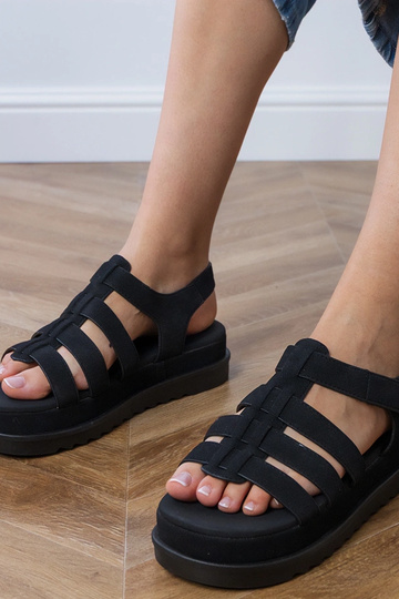 Sandalias pretas estilo gladiador com plataforma, "Hartos"