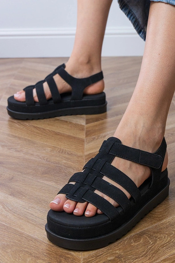 Sandalias pretas estilo gladiador com plataforma, "Hartos" 2