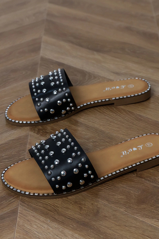 Chinelos pretos de sola plana com...