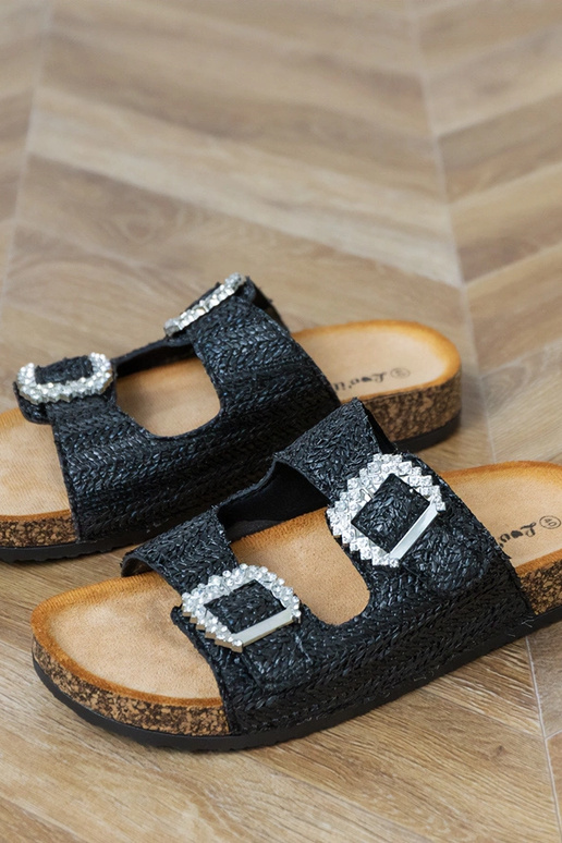 Chinelos pretas com sola de cortiça e...