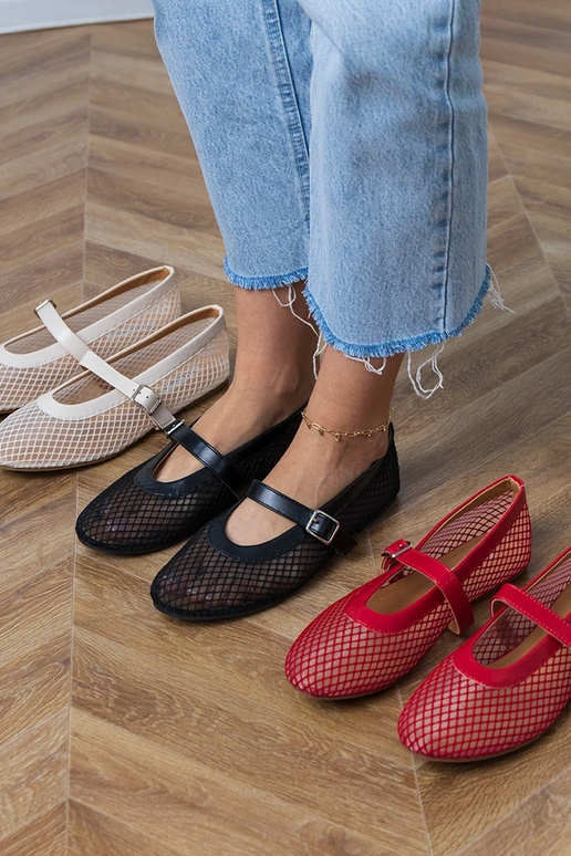 Bailarinas de rede pretos com fivela...