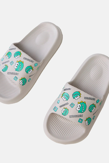 Chinelas infantis cinzas com estampas de dinossauros Dinos