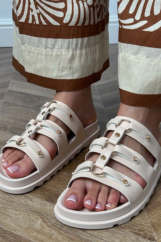 Chinelas romanas na cor areia com...