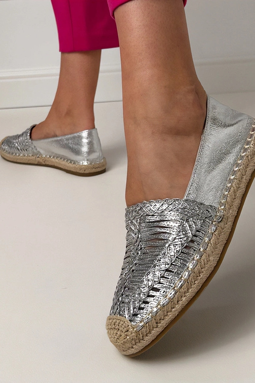 Espadrilhas prateadas rendadas com...