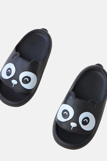 Chinelos infantis pretos com motivos de panda Ketti