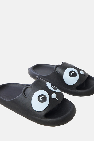 Chinelos infantis pretos com motivos de panda Ketti 2