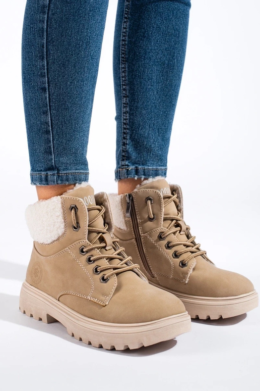 Botas femininas de couro ecológico bege