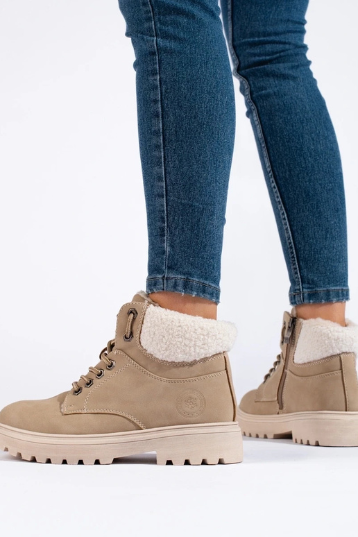 Botas femininas de couro ecológico bege