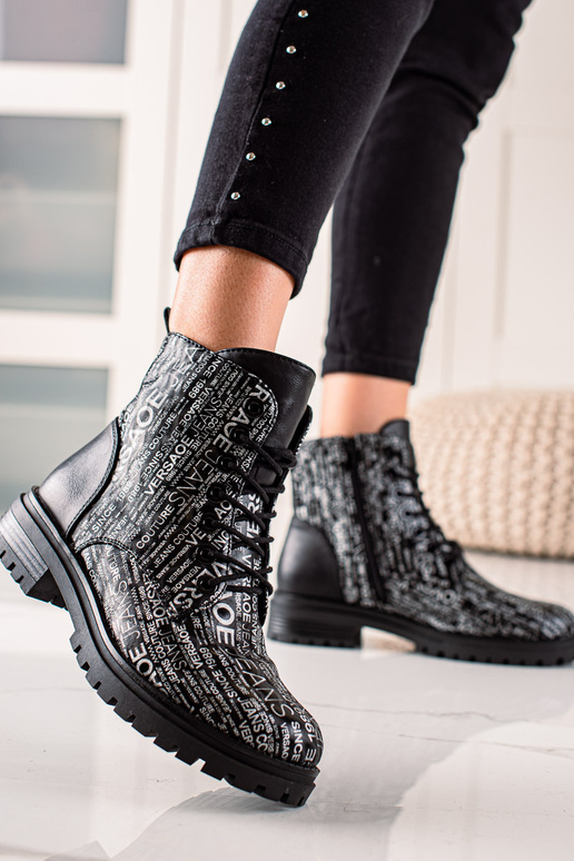 botas com estampa para mulheres em preto